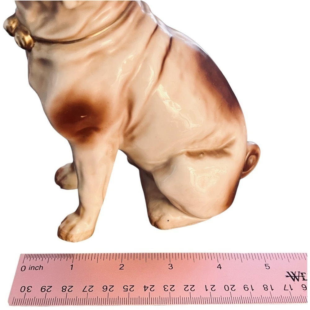 Antique Victorian Bull Dog Mantle Figurine Ceramic Statue Gold Gilt Bell Collar - Picture 9 of 13